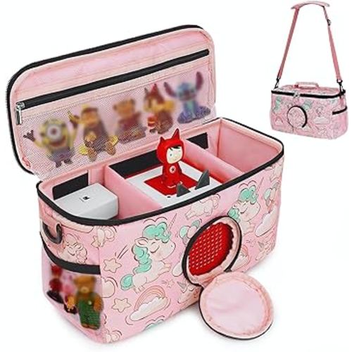 Portable Carrying Case for Toniebox Starter Set and Accessories - Compatible Travel Bag for Tonies Figure Characters Charging Station Headphones -Girls Kids Pink Unicorn Tonie Box Carry Case