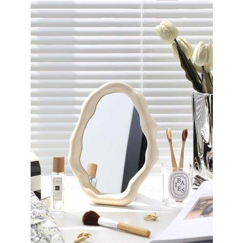 Cloud Mirrors for Desk, Tabletop Vanity Mirror Hanging Wall Mirrors Desk Mirror with Adjustable Bracket Decor Aesthetic Mirrors for Office Living Room Bedroom (White)
