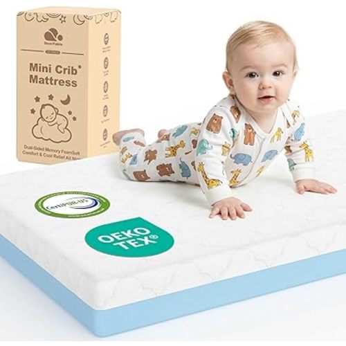 Dual Sided Pack and Play Mattress, 3 Inch Thick Soft & Firm Memory Foam Breathable Portable Pack n Play Mattresses, 4 in1 Baby Playpen Mattresses with Removable Washable Cover - 38x26x3 Inch