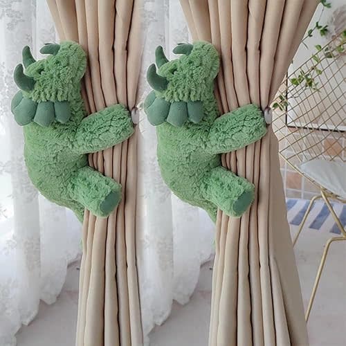 1 Pair Cute Curtain Tiebacks Cartoon Animal Dinosaur/Crocodile Decorative Holdback for Bedroom Window Treatment (Green Dinosaur)