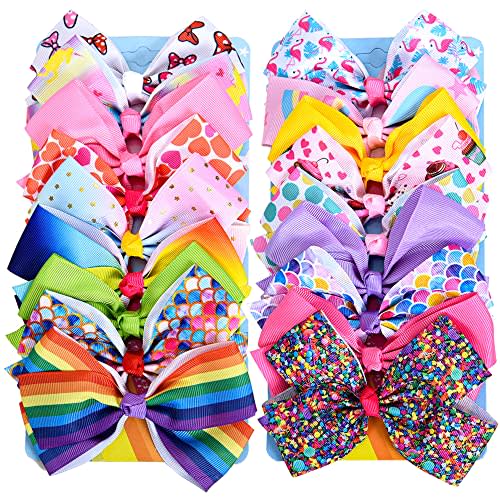 Dwenarry 5 Inch Hair Bows for Girls, Colorful Little Girls Hair Bow Rainbow Heart Grosgrain Hair Bow With Alligator Clips Hair Accessories for Toddlers Children Kids,18 Pcs