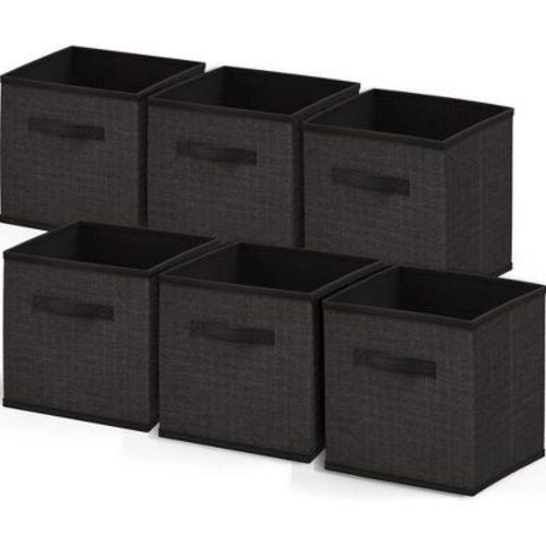 Nestl Set Of 6 Foldable Cube Storage Bins, Fabric Storage Bins With Handles, Black Cubby Organizers