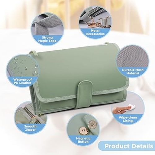 Portable Diaper Changing Pad by LilStinker, Newborn Baby Changing Pad & Travel Diaper Bag, Portable Changing Pad for Baby - Baby Changing Station, New Mom Gift (Sage Green)