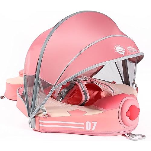 Mambobaby Baby Swim Float with Canopy, Non-Inflatable Solid Baby Float, Upgrade Soft Skin-Friendly Material Infant Swim Float