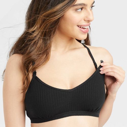 Women's Nursing Bralette - Black XL Racerback, Pullover, One-Handed Cup Release