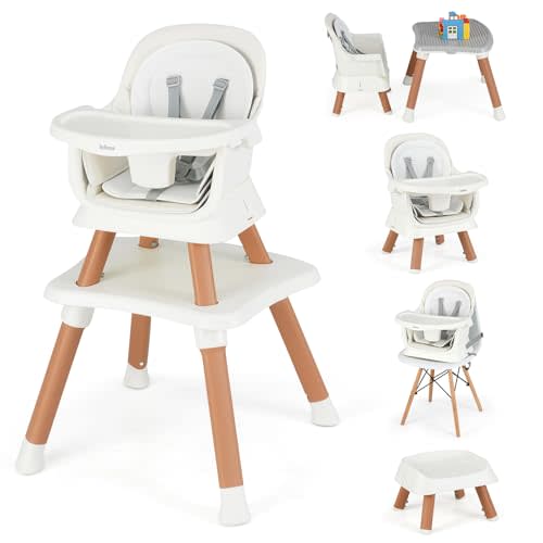 INFANS 8 in 1 Baby High Chair, Convertible Highchair for Babies and Toddlers, Infant Dining Booster Seat, Building Block Table, Kids Stool Table Chair Set with Removable Tray (8 in 1, White)