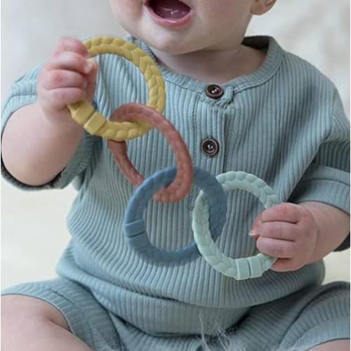 Itzy Ritzy Linking Ring Set; Set of 8 Braided, Rainbow-Colored Versatile Linking Rings; Attach to Baby's Car Seat, Stroller & Activity Gym to Keep Toys Nearby; Rainbow