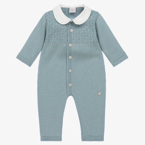 Paz Rodríguez - Blue Knitted Merino Wool Baby Romper | Childrensalon Outlet