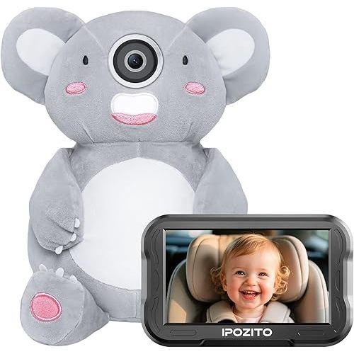 IPOZITO Baby Car Camera with 1080P HD Night Vision Koala Car Baby Monitor to Keep Your Baby Safe and Smiling Rear-Facing Seat Camera for Kids Newborns Pets ACZ439