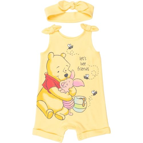 Disney Minnie Mouse Winnie the Pooh Lion King Lilo & Stitch Simba Romper and Headband Newborn to Toddler - 18 Months - Pooh Yellow