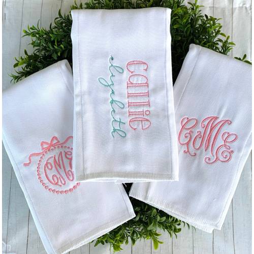 Baby Girl Monogrammed Burp Cloths Set of 3