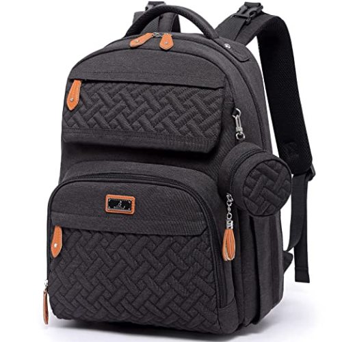 BabbleRoo Diaper Bag Backpack - Travel Large Baby Diaper Bag with Changing pad, Waterproof Baby Bags for Mom & Dad, Unisex Bags with Pacifier Case, Luggage Strap & Stroller Clips– Black