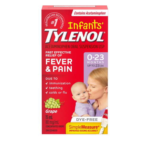 Tylenol Infants' Medicine, Relief of fever & pain, 0-23 Months, Dye-Free Grape Suspension liquid, Acetaminophen 80mg/1mL, 15 mL - Walmart.ca