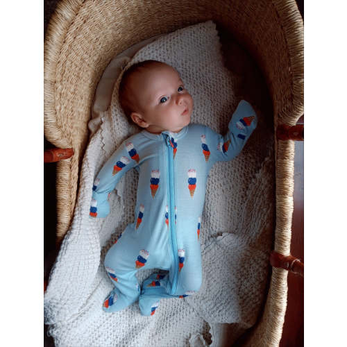 2-Way Zip Footie, Blue Ice Cream