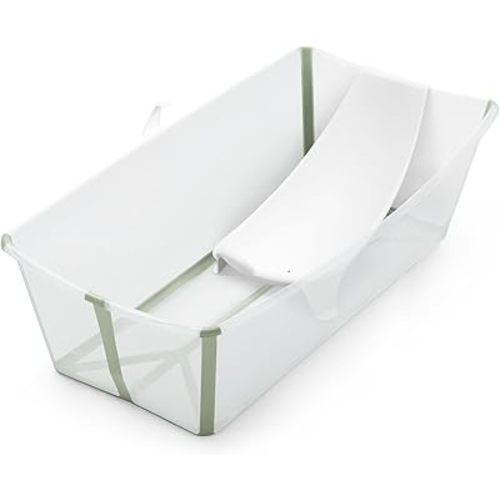 Stokke Flexi Bath X-Large Bundle, Transparent Green - Spacious Baby Bathtub + Newborn Support - Lightweight, Foldable & Easy to Store - Best for Ages 0-6