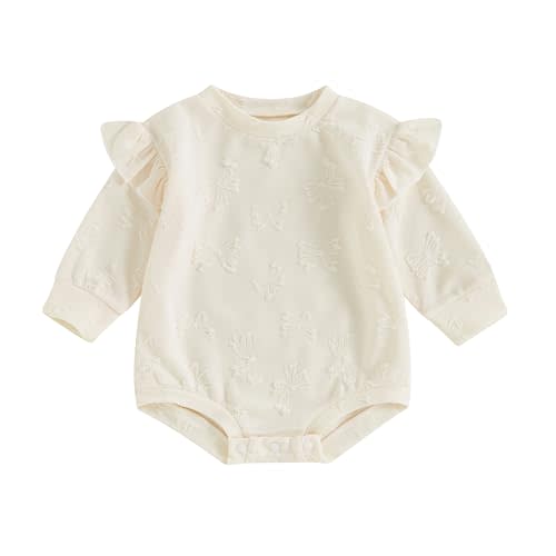 Infant Baby Girl Fall Clothes Outfits Long Sleeve Cute Bow Print Sweatshirt Bubble Romper Newborn Oversized Bodysuit