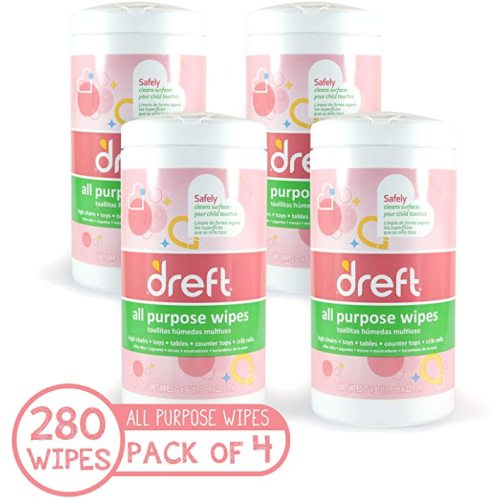 Dreft Multi-Surface All-Purpose Gentle Cleaning Wipes for Baby Toys, Car Seat, High Chair & More - 70 Count (Pack of 4)