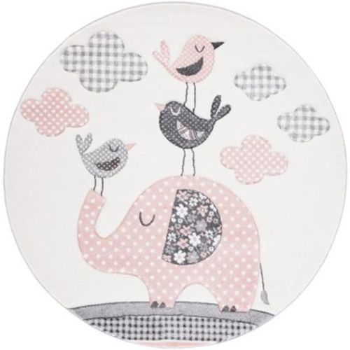 Carousel Kids CRK127 Power Loomed Area Rug - Pink/Ivory - 3' round - Safavieh.