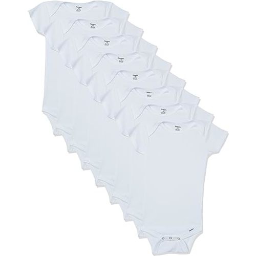 Gerber Short Sleeve Solid Onesies Bodysuits (8 Pack) - White, Nb