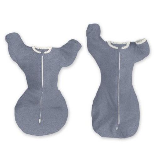SwaddleDesigns Baby Transitional Swaddle Sack, Arms Up Elbow Length Sleeve Wearable Blanket - Heathered Denim 3-6m