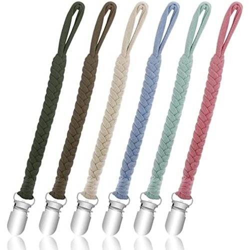 HAUTOCO Pacifier Clips for Boys and Girls, 6 Pack Baby Pacifier Holder Binky Holder Leash Smoother Clips Handmade Braided Paci Clip Fits All Pacifiers & Teething Toys