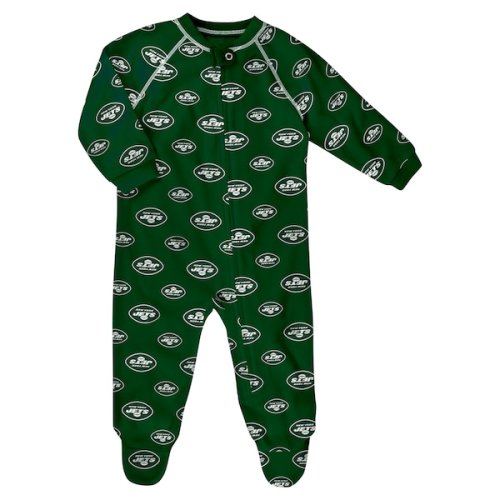 New York Jets Newborn & Infant Allover Print Raglan Full-Zip Sleeper - Green