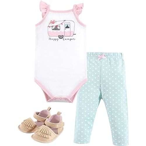Hudson Baby Baby Cotton Bodysuit, Pant and Shoe Set