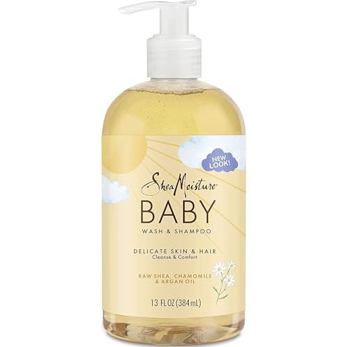 SheaMoisture Baby Wash & Shampoo for All Skin Types Raw Shea, Chamomile & Argan Oil Baby Wash and Shampoo with Frankincense & Myrrh to Help Cleanse 13 oz, Gold, Packaging may vary | For little ones - gently cleanse skin and hair with a non-drying blend...
