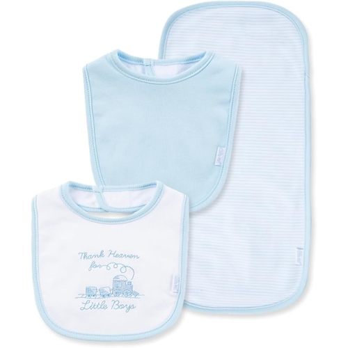 Little Me Clothes for Baby Boys’ and Girls’ 2 Bibs and 1 Burp Cloth Set, Soft Cotton Feeding Essentials with Velcro Closures