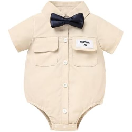 Sinhoon Baby Boy Formal Dress Shirt Infant One Piece Gentleman Outfits Button Up Short Sleeve Solid Bodysuits