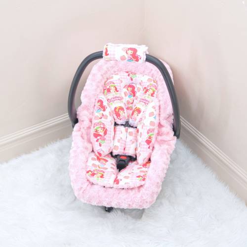 Strawberry Shortcake Baby Girl Car Seat Insert Cushions - Head and Body Rest - Car Seat Straps Cushions - Infant Car Seat Acessories