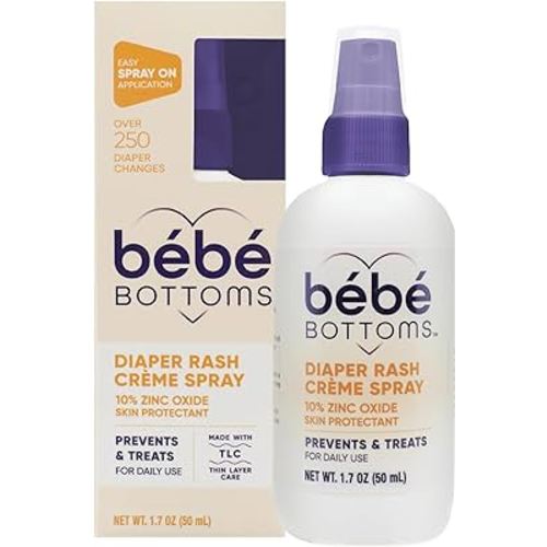 Bébé Bottoms Baby Diaper Rash Cream Spray, No-Rub Touch Free Application for Sensitive Skin (50 ml)