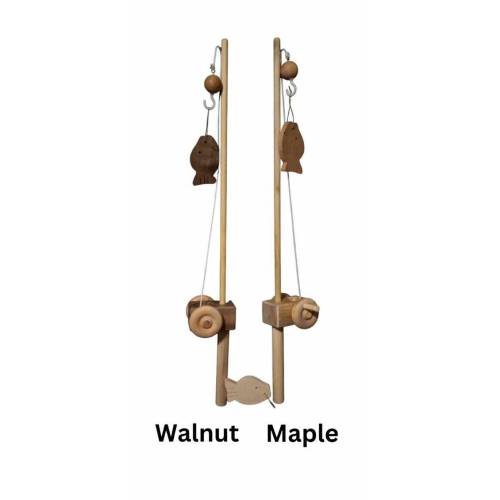Organic Wooden Toy Fishing Pole With A HOOK And 3 Fish