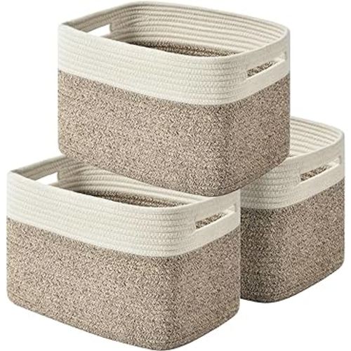 Storage Basket,Woven Baskets for Storage,Cotton Rope Baskets for Organizing,decorative Baskets for Shelves,book Basket,towel Basket,Toy Basket or Storage Bins for Living Room - 3 Pack,Brown