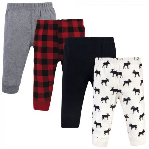 Hudson Baby Newborn and Toddler Boy Cotton Pants 4pk, Moose, 0-3 Months