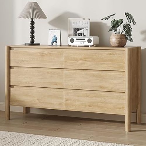 Dresser for Bedroom,6-Drawers,47" Wide Farmhouse Large Dressers & Chest,4 Solid Wood Legs,TV Stand, Storage Organizer Furniture for Bedroom(Oak)