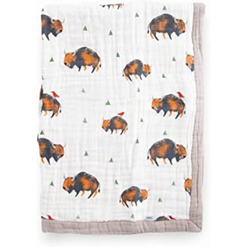 Little Unicorn Bison Cotton Muslin Quilt Receiving Blanket | 100% Cotton | Super Soft | Babies and Toddlers | 30” x 40” | Machine Washable