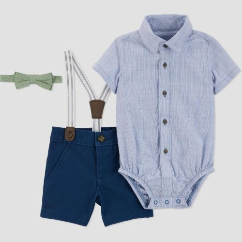 Carter's Just One You®️ Baby Striped Suspender Top & Bottom Set - Blue Newborn: Cotton Bodysuit, Pull-on Shorts, Machine Washable