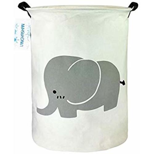LANGYASHAN Storage Bin,Canvas Fabric Collapsible Organizer Basket for Laundry Hamper,Toy Bins,Gift Baskets, Bedroom, Clothes,Baby Nursery (Elephant)