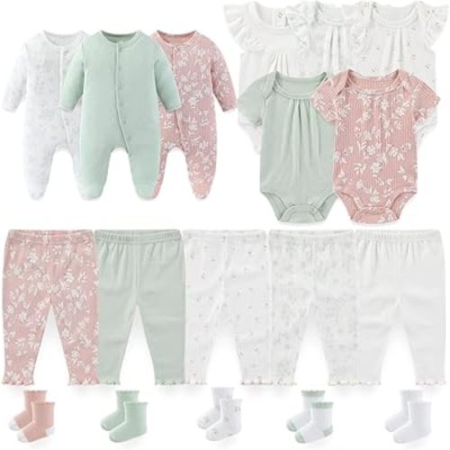Baby Boy Girl Clothes Cotton Unisex Newborn Layette Gift Set and Accessories 18 Pack Baby Outfit 0-12Months