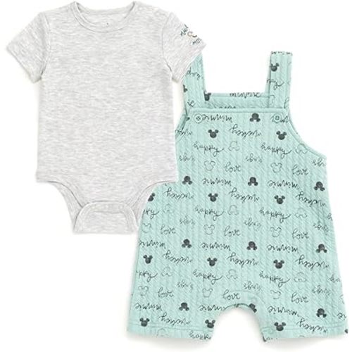 Disney Winnie the Pooh Mickey Mouse Minnie Mouse Baby Bodysuit and Short Overalls Outfit Set Newborn to Infant