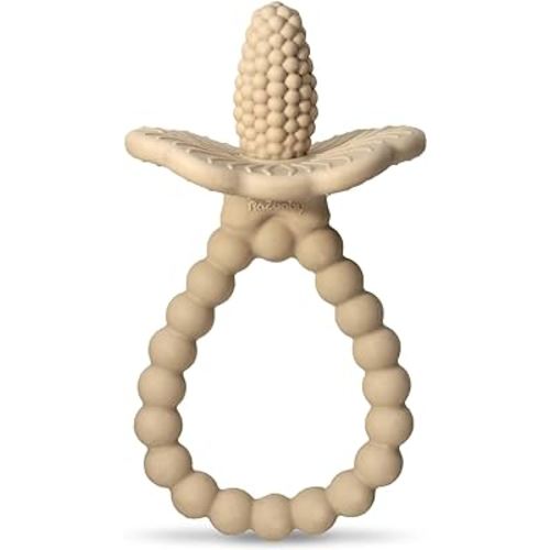 RaZbaby Silicone Baby Teether, BerryBumps Textured Silicone Soothes Babies’ Sore Gums, Infant Front and Back Teething Relief Toy, BPA Free, Easy-to-Hold, RaZberry Plus Fruit Shape, 3M+ – Tan