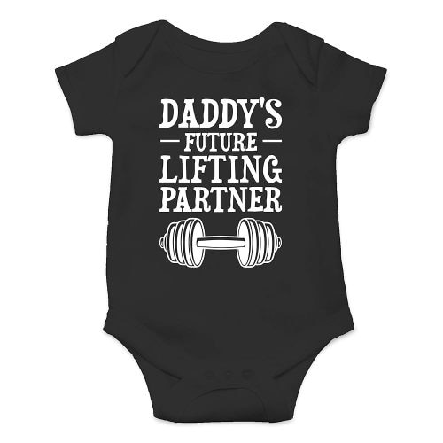 Daddy's Future Lifting Partner - Funny Baby Essentials Bodysuit - Newborn Boy Girl Clothes (6 Months, Black)