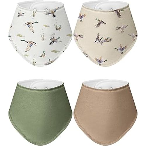 Boao 4 Pcs Baby Mallard Duck Bandana Bib Cute Mallard Baby Nursery Decor Hunting Cotton Newborn Infant Feeding Drool Bib for Drooling and Teething Girl Boy