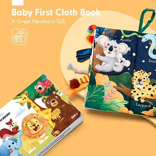 Baby Books Tummy Time Toys, Baby Toys 0-6 Months Touch Feel Soft Cloth Crinkle Books for Babies, Stroller Baby Toys 0-6 Months, Montessori Toys for Babies 0-6 Months Baby Gifts for Newborn Girl, Boys - A - Jungle Tail Baby Book