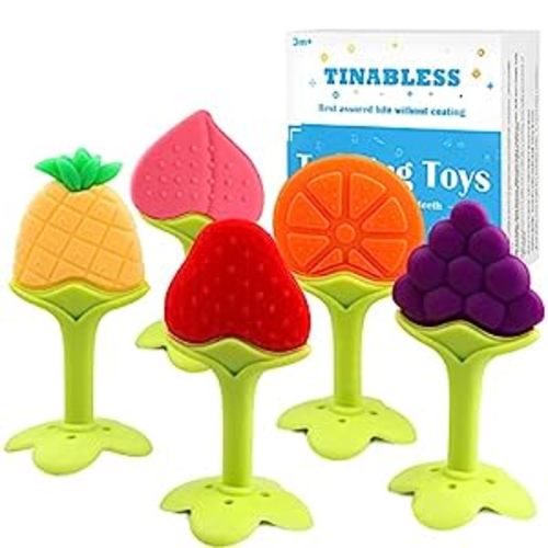 Teething Toys (5 Pack) - Tinabless Infant Teething Keys Set, BPA-Free, Natural Organic Freezer Safe for Infants and Toddlers, Silicone Baby Teethers - Multicolor