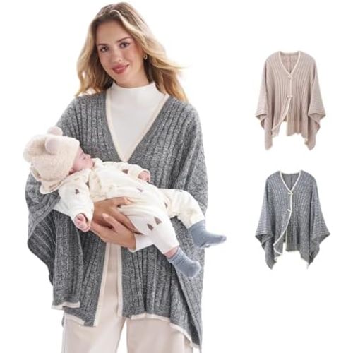 Momcozy Knit Nursing Cover – Soft & Cozy Full Coverage Nursing Shawl for Breastfeeding and Pumping, Versatile Fall/Winter