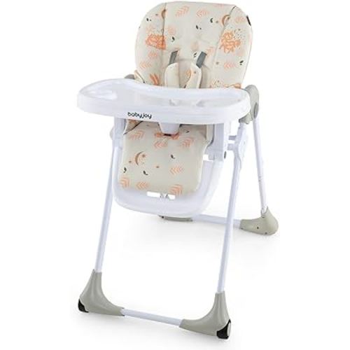 BABY JOY Convertible High Chair for Babies & Toddlers, Height Adjustable, Grow & Go High Chair w/Recline & Footrest, Removable Double Tray, Portable Baby Dinning Chair with Wheels (Forest Beige)