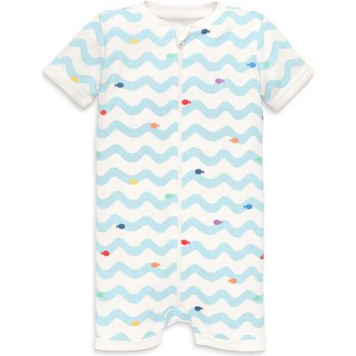 Baby Organic Zip Shortie In Rainbow Fish, Saltwater Rainbow Swimming Fish - Primary | Maisonette