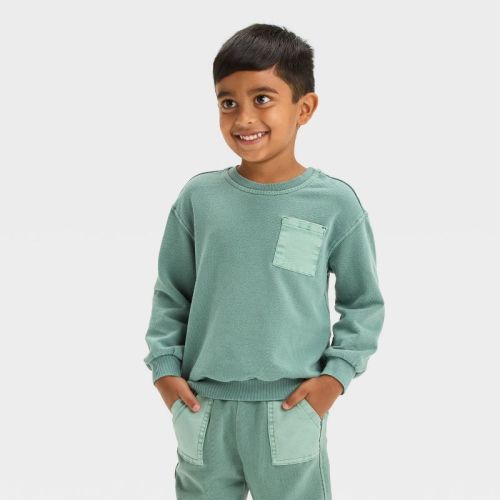 Toddler Boys' French Terry Crewneck Sweatshirt - Cat & Jack™, Color: Turquoise Green, Size: 18M